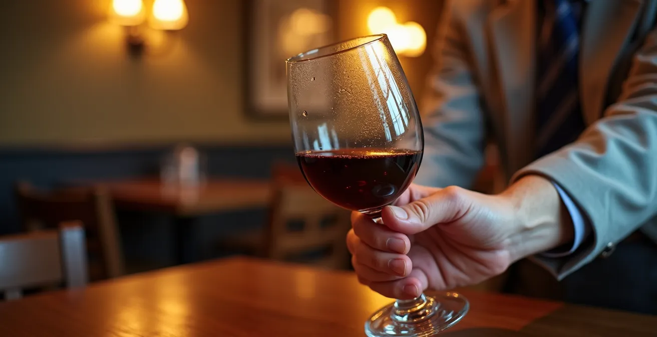 Mains tenant incorrectement le calice d'un verre à vin rouge